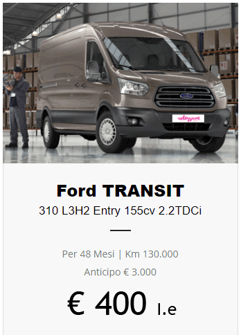 Promo Ford Transit Noleggio Lungo Termine anche per aziende Neo Costituite